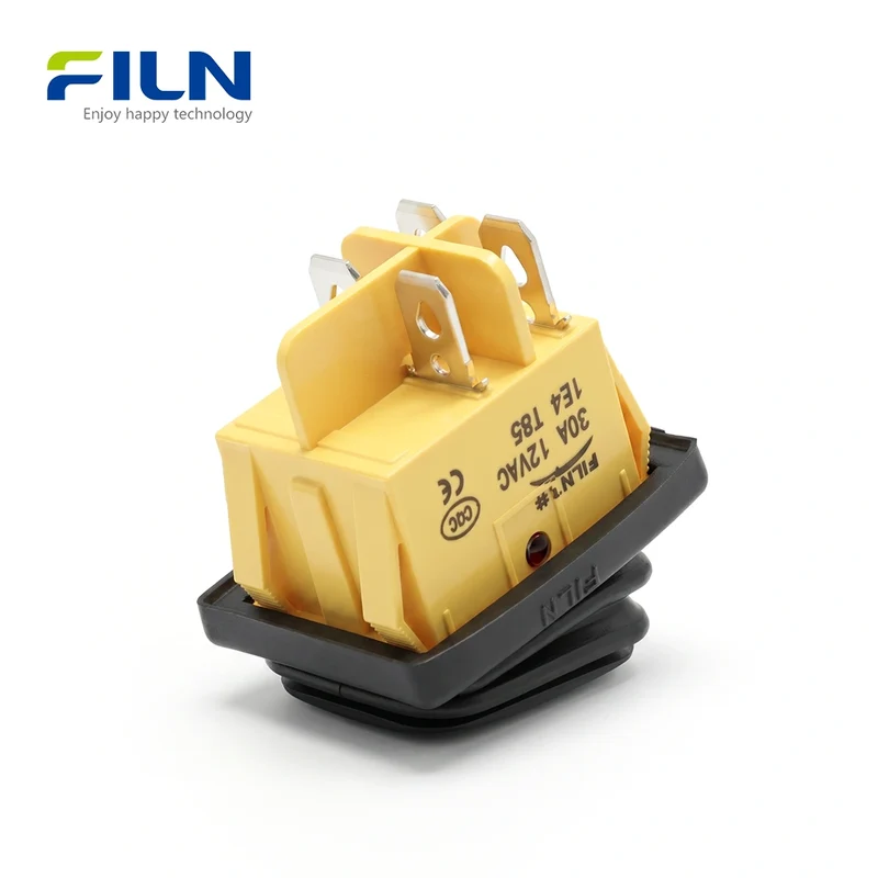 Rocker On Off Switch Black Plastic Waterproof IP65 KCD4 4-Pin DPST Switch FILN