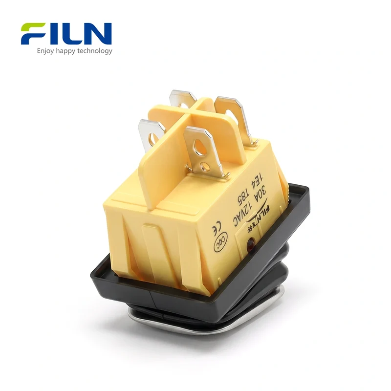 Stainless Steel Lighted Rocker Switches 30x22mm 4-Pin KCD4 15A Current FILN Factory