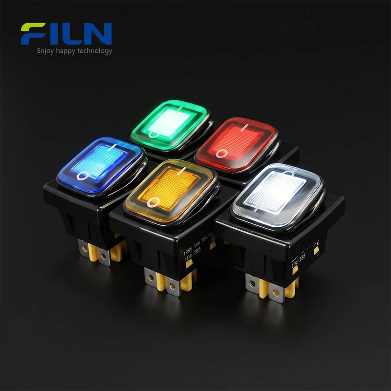 12V Rocker Switch Waterproof Plastic KCD4 4Pin 30A ON-OFF with LED Light UL Rocker Switch FILN