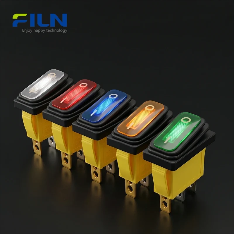On Off Rocker Switch 28x11mm KCD3 3-Pin Illuminated Waterproof Rocker Switch FILN