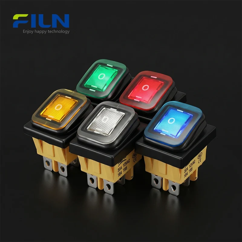 ON OFF ON Rocker Switch Ordinary Plastic KCD4 6-Pin Waterproof Rocker Switch FILN