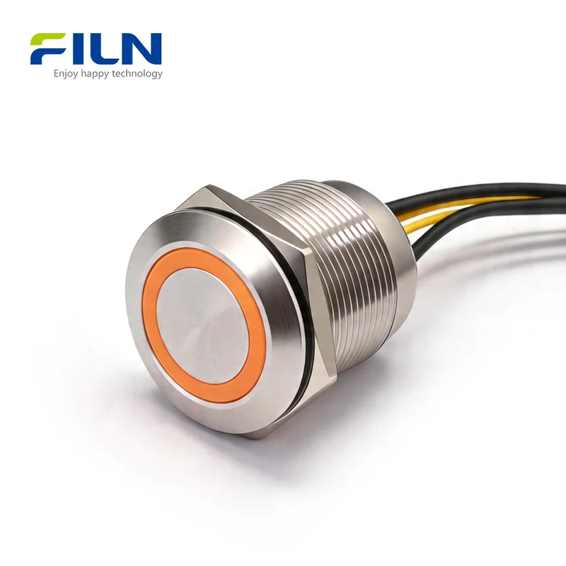12 Volt Momentary Push Button Switch 22mm Metal Waterproof 15cm Pre-wired FILN