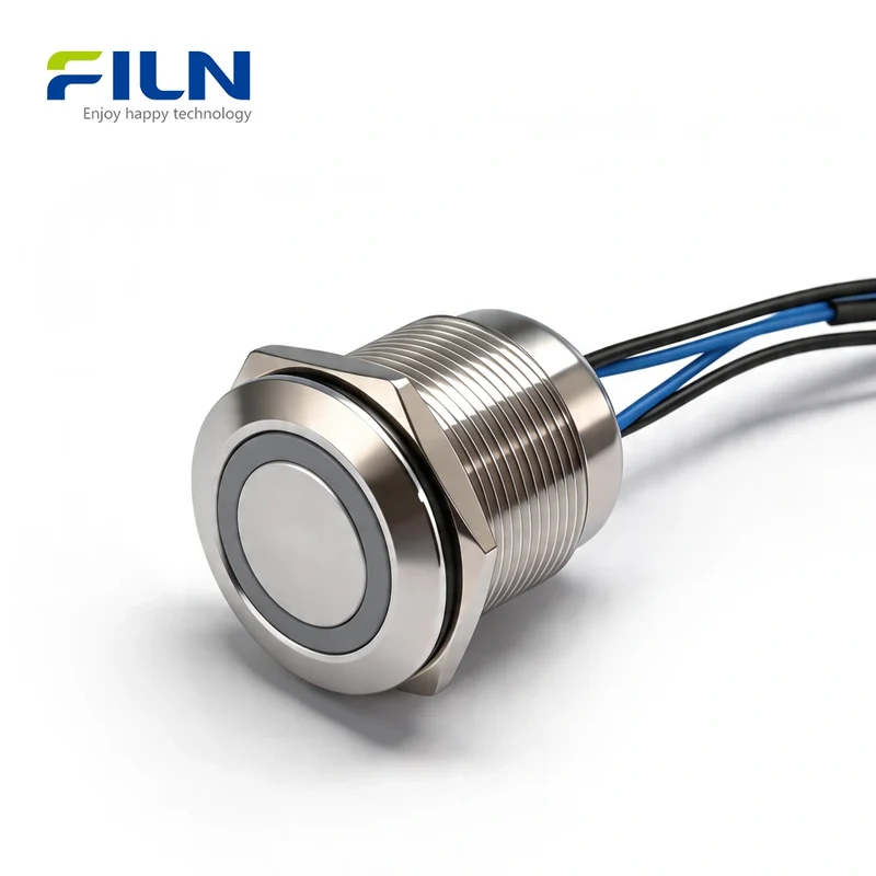 12 Volt Momentary Push Button Switch 22mm Metal Waterproof 15cm Pre-wired FILN