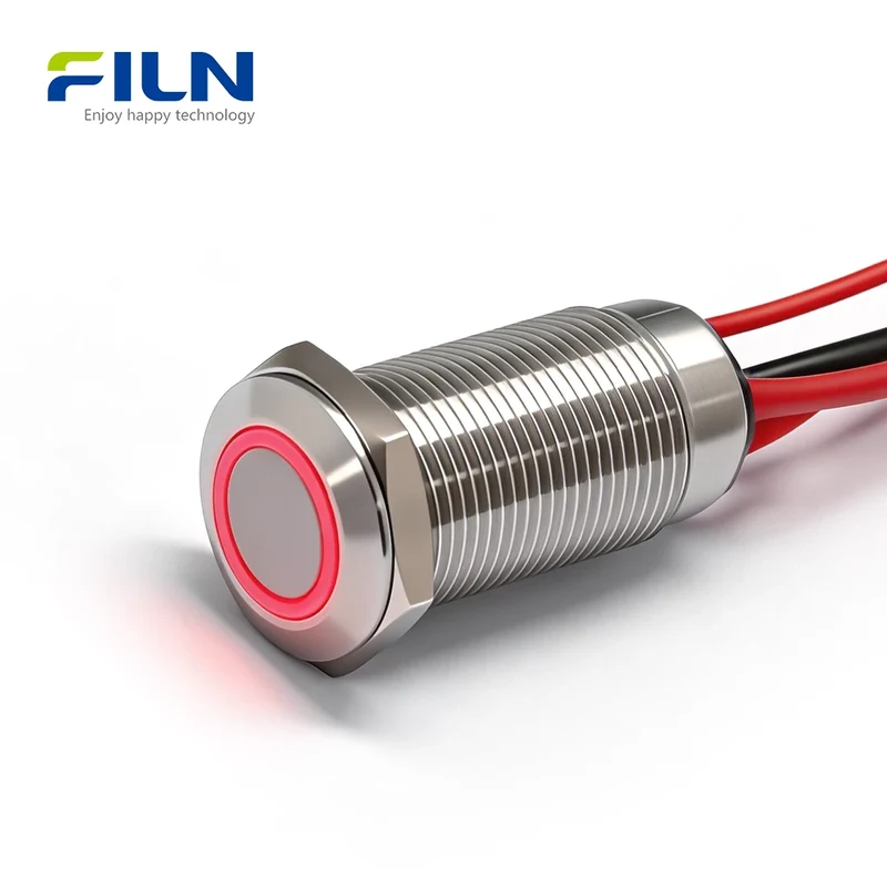 12V LED Push Button Switch 12mm Stainless Steel 15cm Pre-wired Momentary Switch FILN