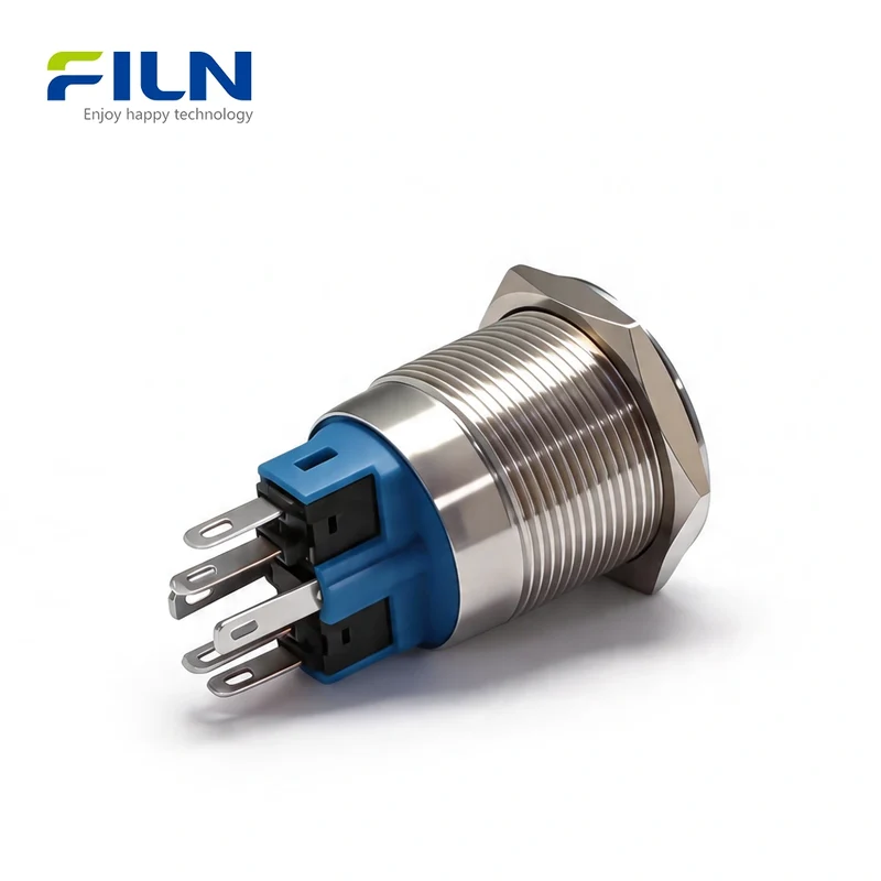 Button Push Switch 22mm Stainless Steel 12V-220V Ring LED 6-Pin Terminal | FILN