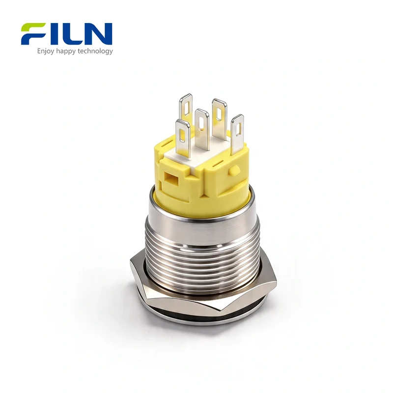 Illuminated Momentary Switch Push Button Stainless Steel 5-Pin LED Concave-head | FILN