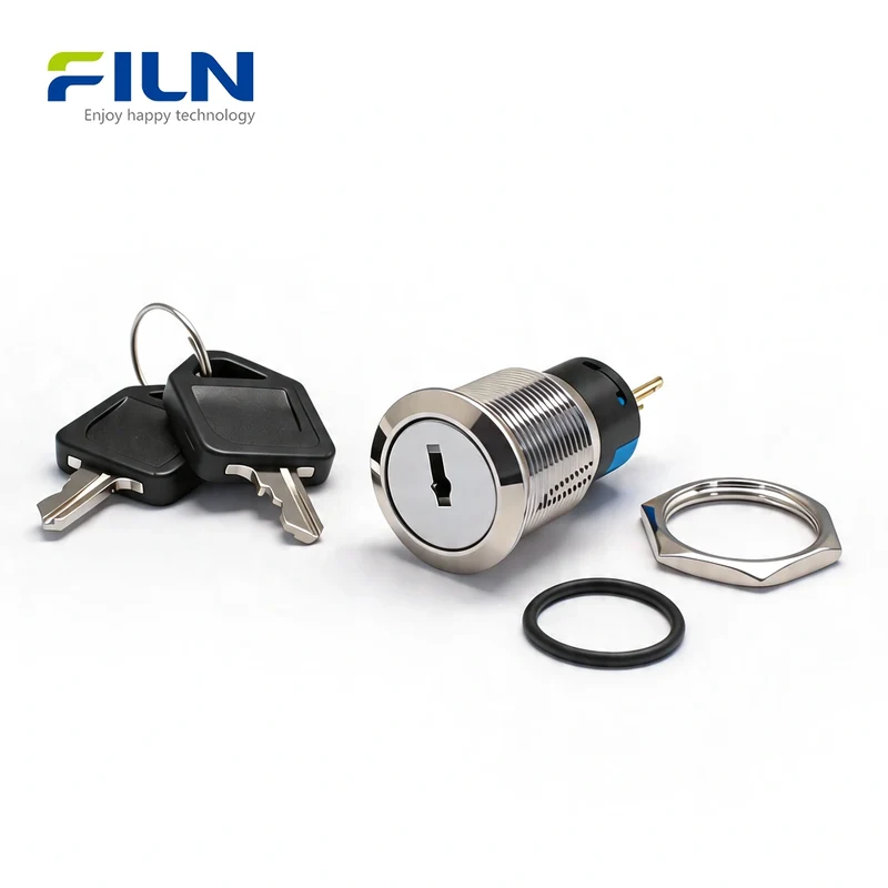 19mm Key Push Button Switch 2 Position 3-Pin Metal Switch FILN