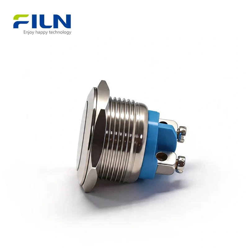 19mm Push Button Reset Switch Stainless Steel 2-Pin Screw Terminal Momentary Control | FILN