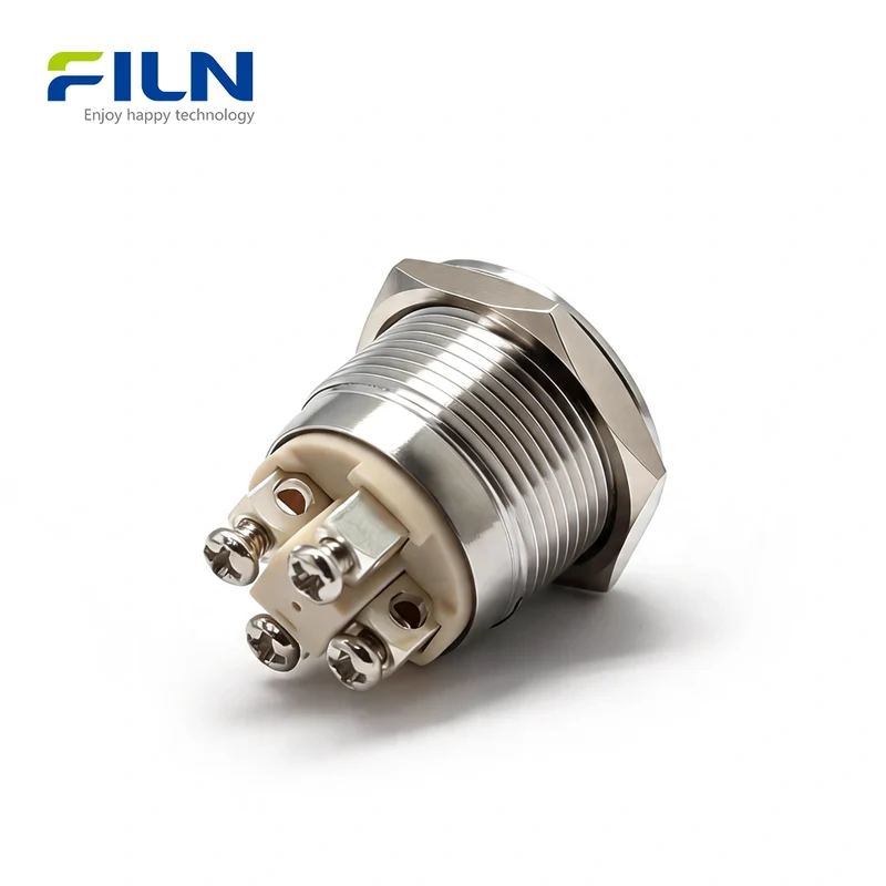 120V Push Button Switch Stainless Steel Momentary 4-Pin Screw Terminal LED Switch | FILN