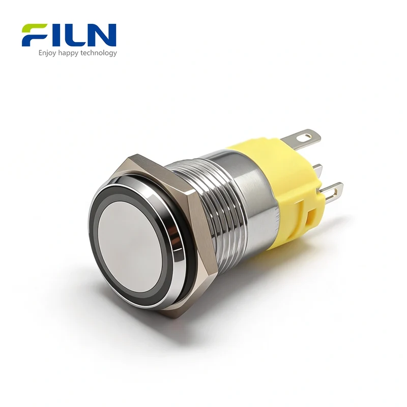 16mm Illuminated Push Button Switches Stainless Steel LED Power Switch 5-PIN Pin Terminal FILN