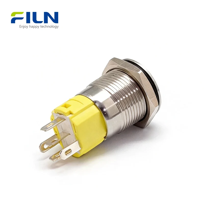 16mm Illuminated Push Button Switches Stainless Steel LED Power Switch 5-PIN Pin Terminal FILN