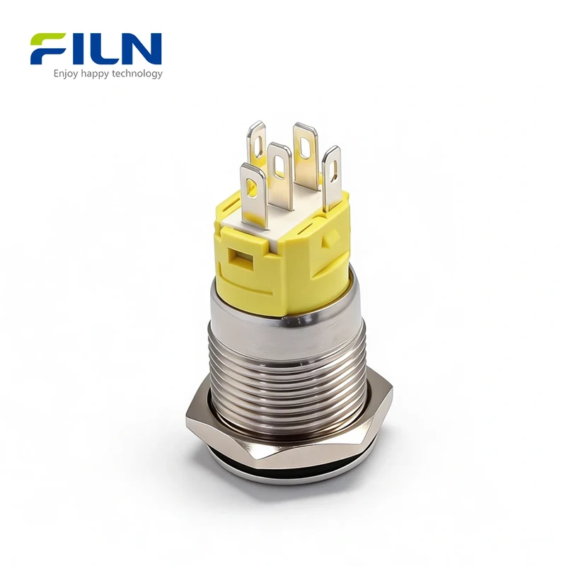16mm Illuminated Push Button Switches Stainless Steel LED Power Switch 5-PIN Pin Terminal FILN