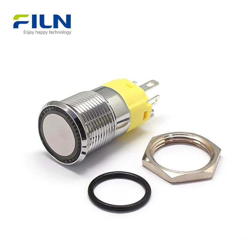 16mm Illuminated Push Button Switches Stainless Steel LED Power Switch 5-PIN Pin Terminal FILN