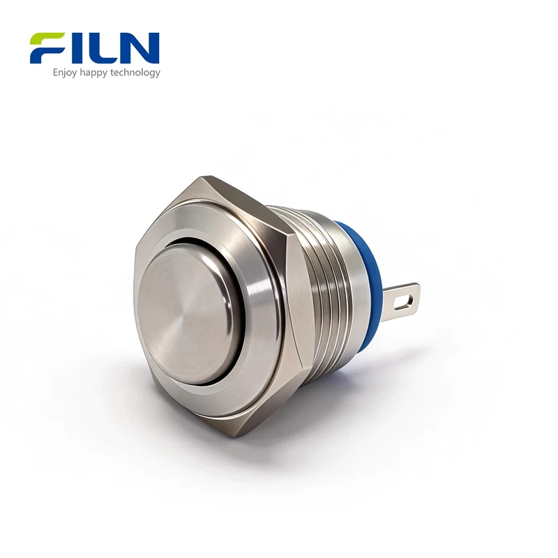 Momentary On Push Button Switch 16mm Stainless Steel High Head 2-PIN FILN