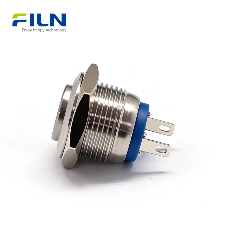 Momentary On Push Button Switch 16mm Stainless Steel High Head 2-PIN FILN