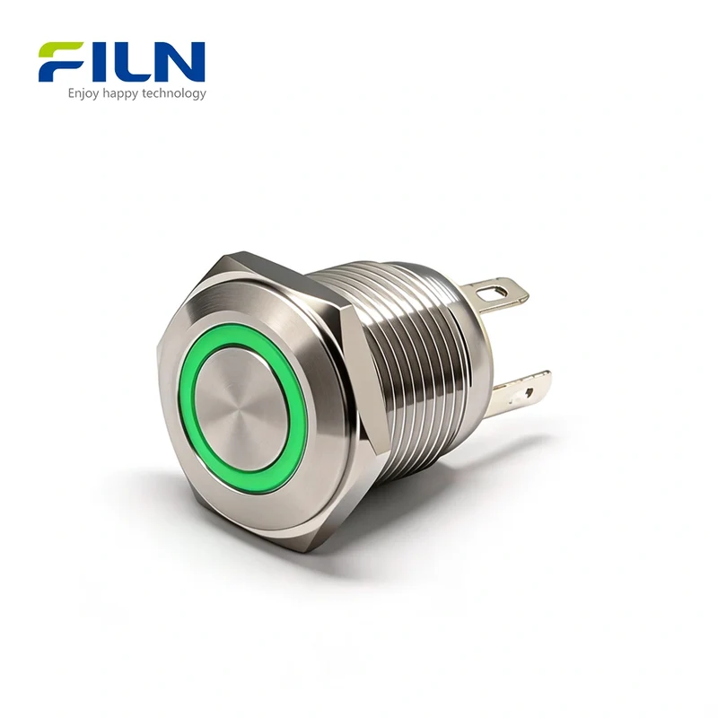 16mm Push Button Power Switch | Stainless Steel Momentary 4-Pin LED | FILN