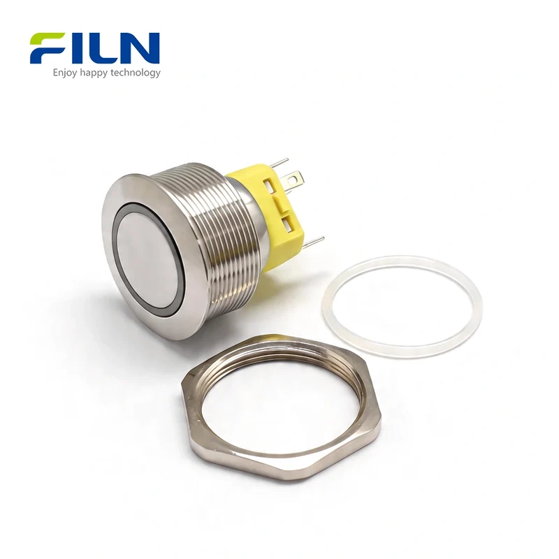 12 Volt Switch Push Button 28mm Stainless Steel Momentary Latching 5-Pin LED FILN