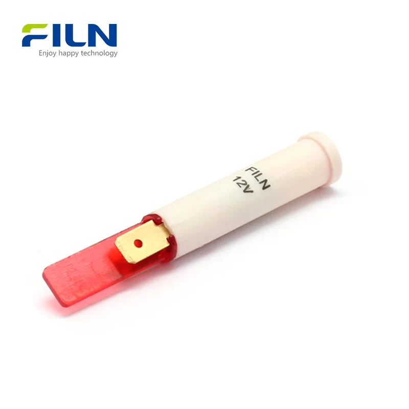 LED Indicator Light 12V 8mm Plastic PA66 Flat Top 2-Pin Snap-in Panel Mount FILN