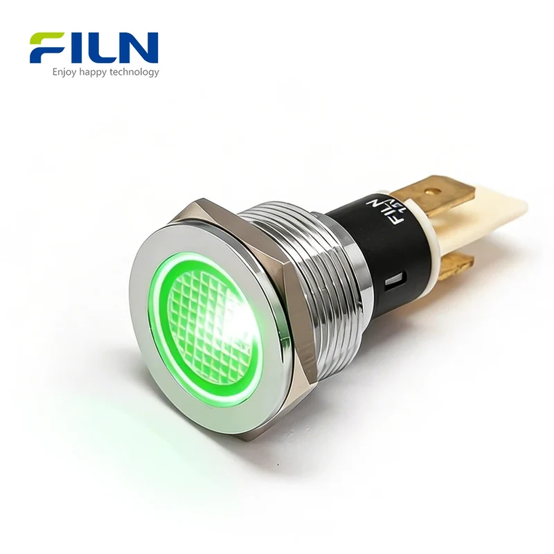LED 12VDC Lights 19mm Metal Flat Head 2-PIN Plug Industrial Indicator FILN