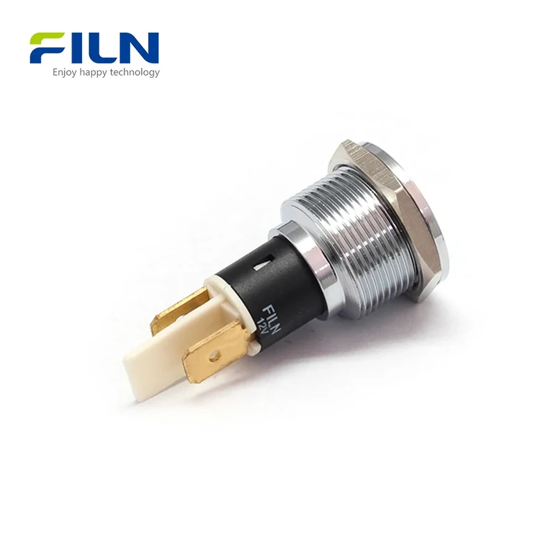 LED 12VDC Lights 19mm Metal Flat Head 2-PIN Plug Industrial Indicator FILN