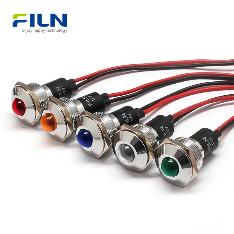 19mm Panel Indicator Lights 6V-220V Pre-wired IP67 Metal Signal Lamp FILN