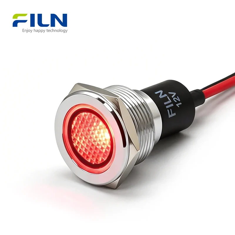 Indicator Red Light 19mm Metal Flat Head 15cm Wire Lead 12V 110V 220V FILN