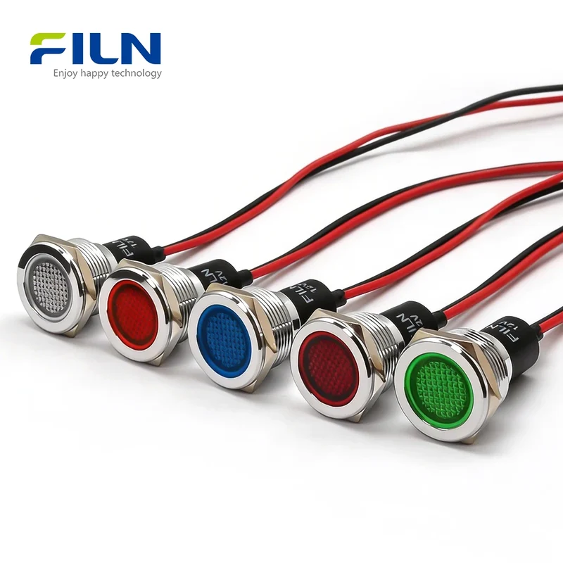 Indicator Red Light 19mm Metal Flat Head 15cm Wire Lead 12V 110V 220V FILN