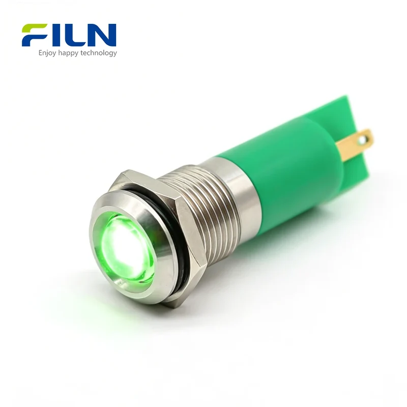 14mm Indicator Lamp 12V 220V Metal High Head 2Pin Signal Light FILN