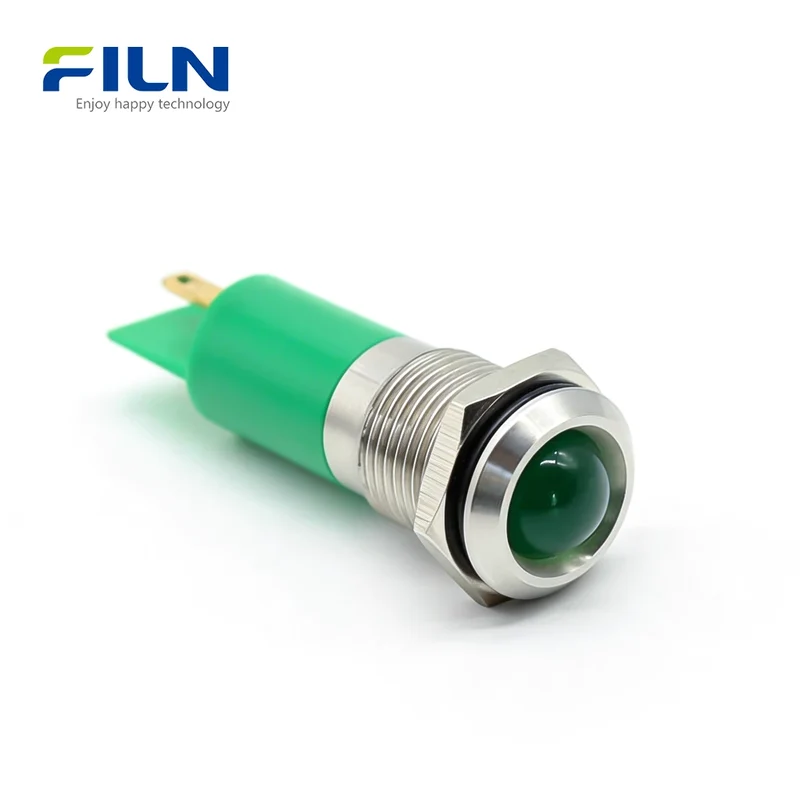 14mm Indicator Lamp 12V 220V Metal High Head 2Pin Signal Light FILN