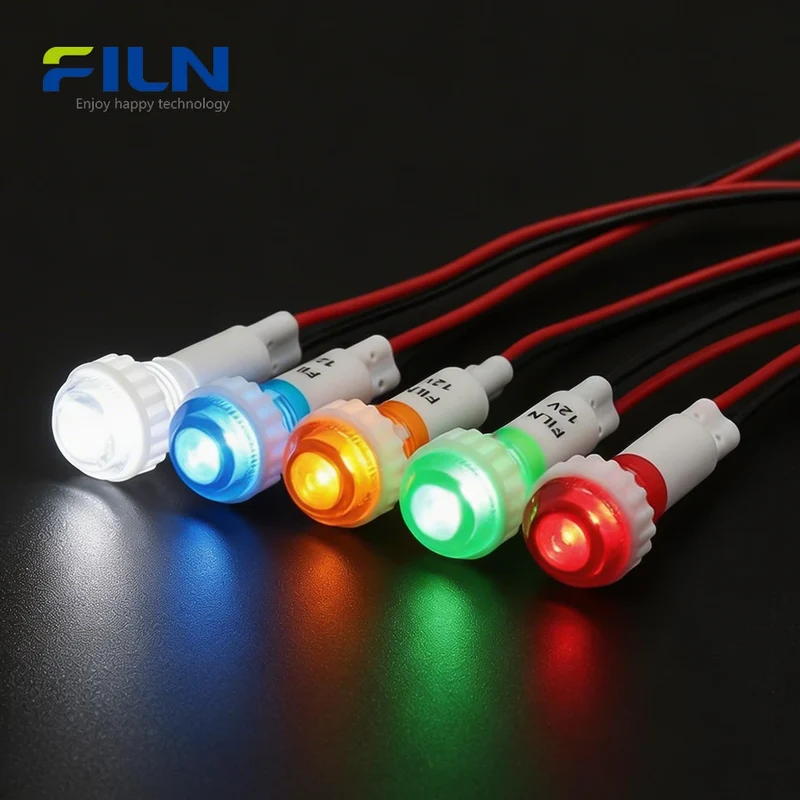 10mm Plastic Indicator Lamp Light 6-220V High Head Wire Lead Panel Mount FILN