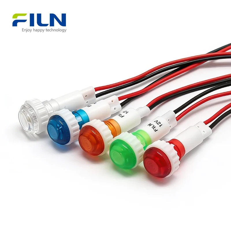 10mm Plastic Indicator Lamp Light 6-220V High Head Wire Lead Panel Mount FILN