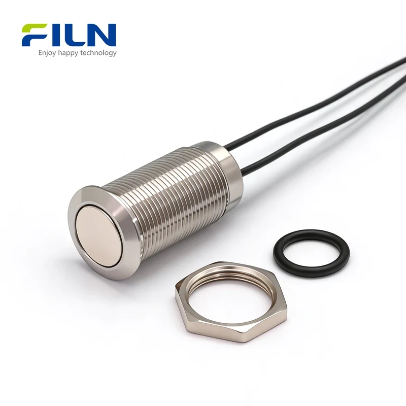 2PIN 12mm Small Switches Push Button Stainless Steel Flat Head Pre-wired IP65 FILN