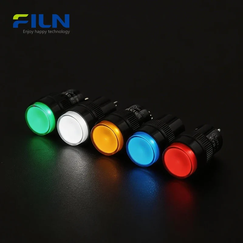 16mm Plastic 12 Volt LED Indicator Lights Pin Terminal Threaded Mount FILN