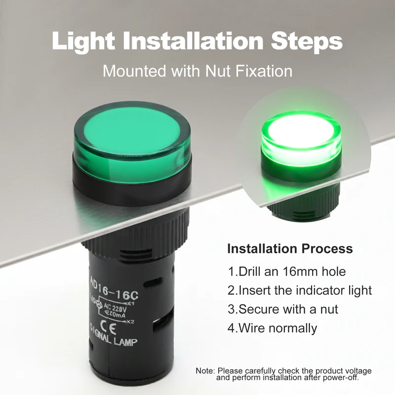 AD16 16mm Plastic Indicator Light 12V 24V 220V Screw Terminal Panel Mount for FILN