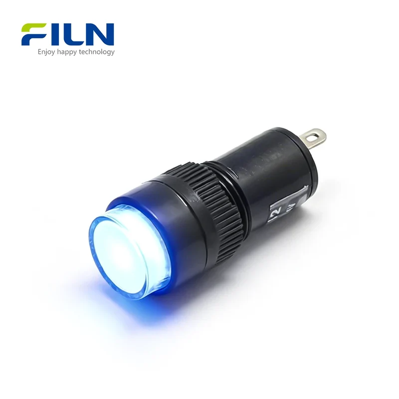 12.5mm Blue Light Indicator Plastic 12V 24V 220V 2-Pin High-Head Threaded Panel Mount