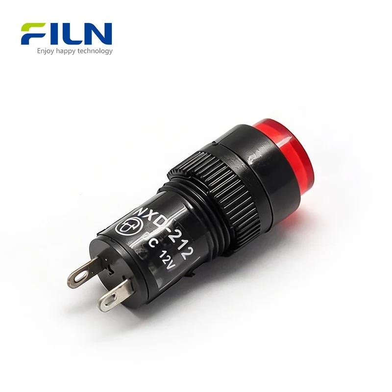 12.5mm Blue Light Indicator Plastic 12V 24V 220V 2-Pin High-Head Threaded Panel Mount