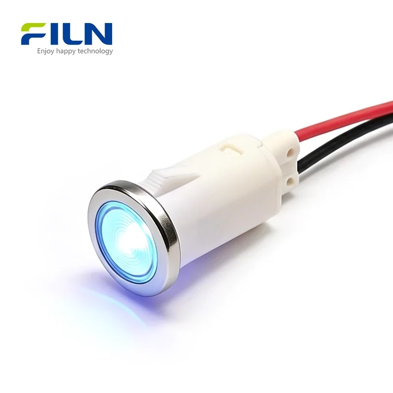 12.5mm PA66 Plastic Indicator Pilot Light Pre-wired Round Top Snap-in FILN