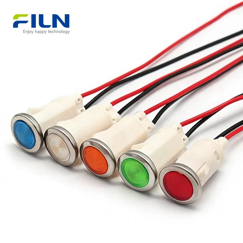 12.5mm PA66 Plastic Indicator Pilot Light Pre-wired Round Top Snap-in FILN