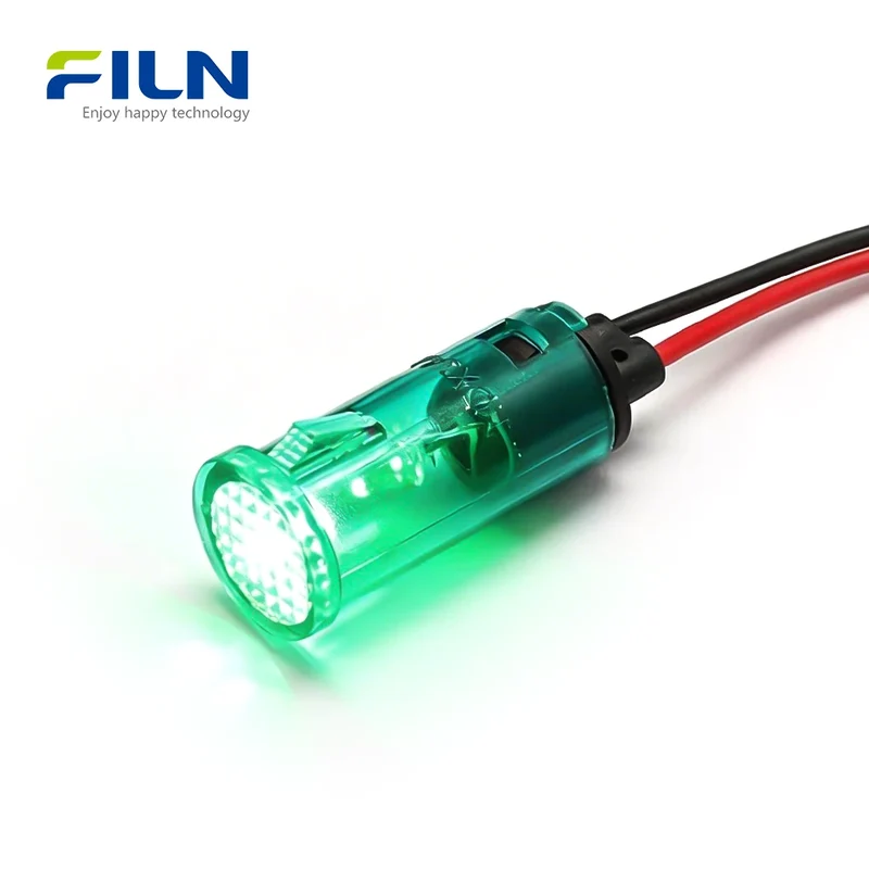 12.5mm PA66 Plastic Pilot LED Light Round Top Wire Lead Snap-in FILN