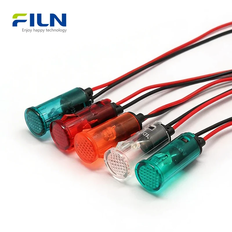 12.5mm PA66 Plastic Pilot LED Light Round Top Wire Lead Snap-in FILN