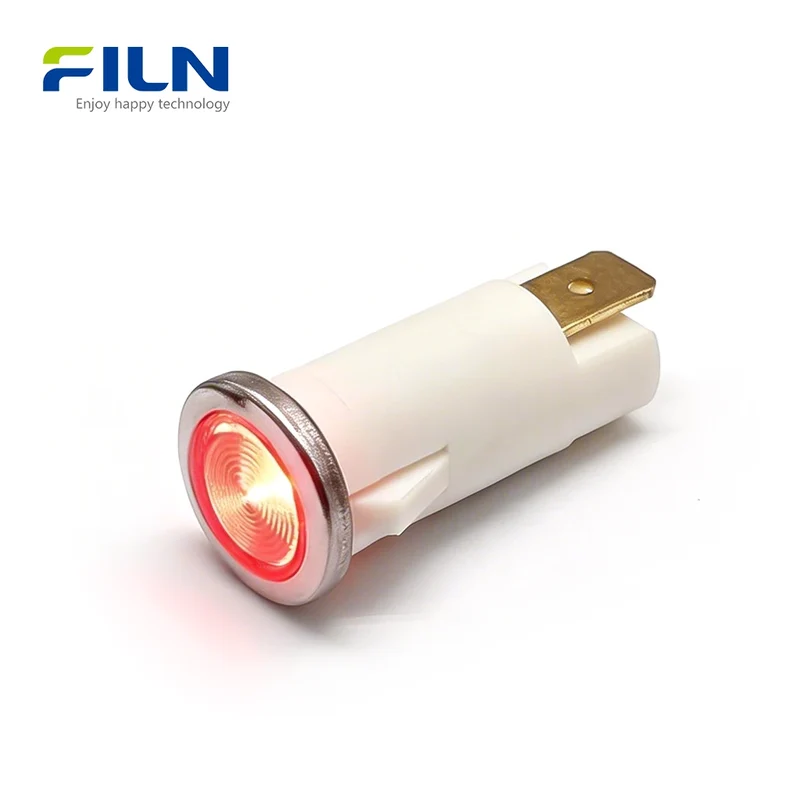 12.5mm Red Pilot Light Plastic 12V 24V 220V 2-Pin Snap-in Panel Mount FILN