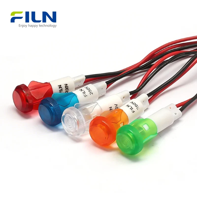 Plastic Pilot Lights LED 10mm 12V 24V 110V 220V Snap-in Wire Lead Mount For FILN