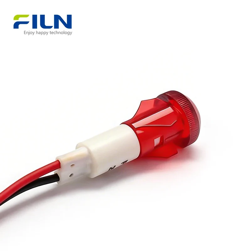Plastic Pilot Lights LED 10mm 12V 24V 110V 220V Snap-in Wire Lead Mount For FILN