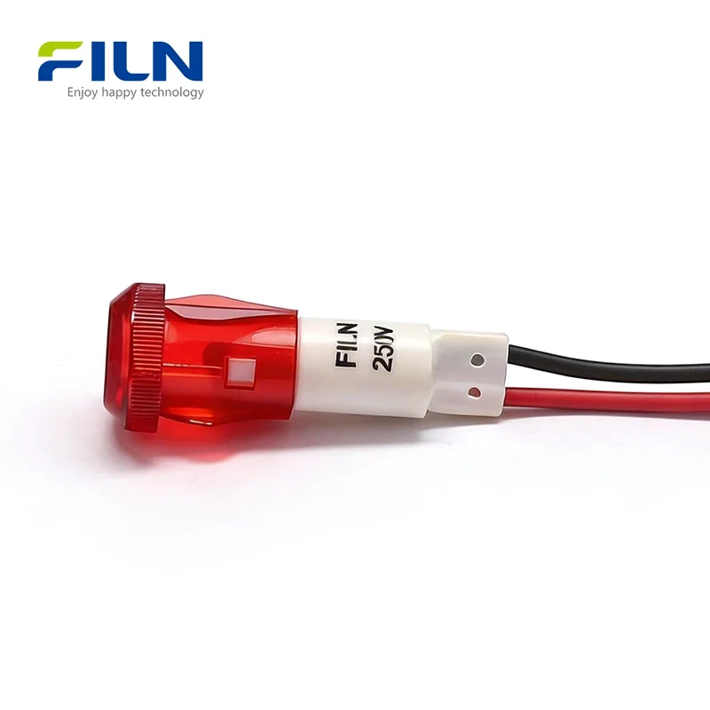 Plastic Pilot Lights LED 10mm 12V 24V 110V 220V Snap-in Wire Lead Mount For FILN