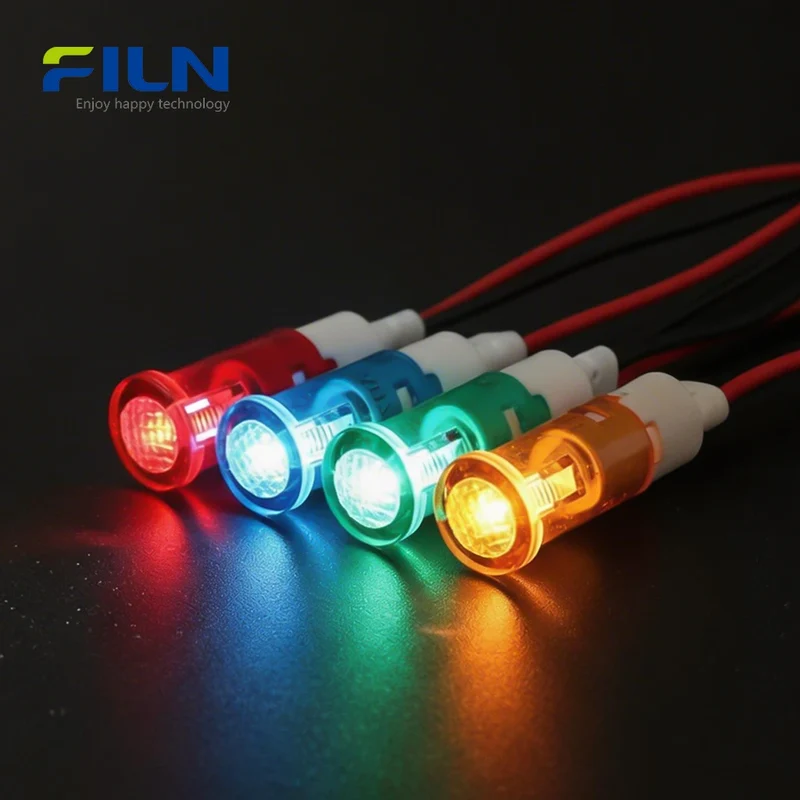 Pilot Light Indicator 220v 10mm Plastic Indicator Light Snap-in Panel Mount for FILN