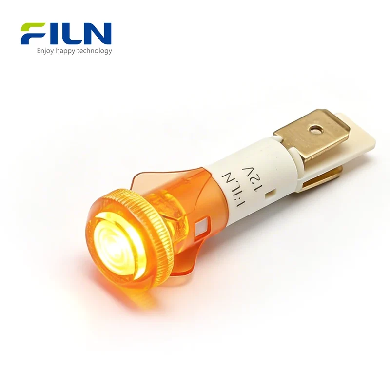 Plastic LED Indicator Lamps 10mm 12V-220V 2-Pin Snap-in Panel Mount for Kitchen Equipment FILN