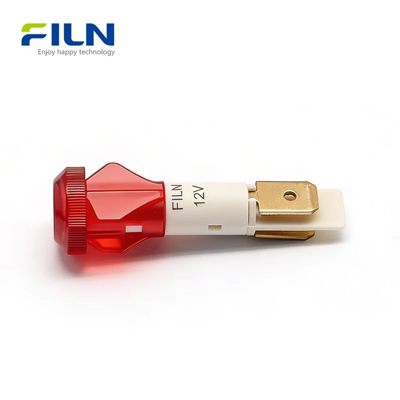 Plastic LED Indicator Lamps 10mm 12V-220V 2-Pin Snap-in Panel Mount for Kitchen Equipment FILN