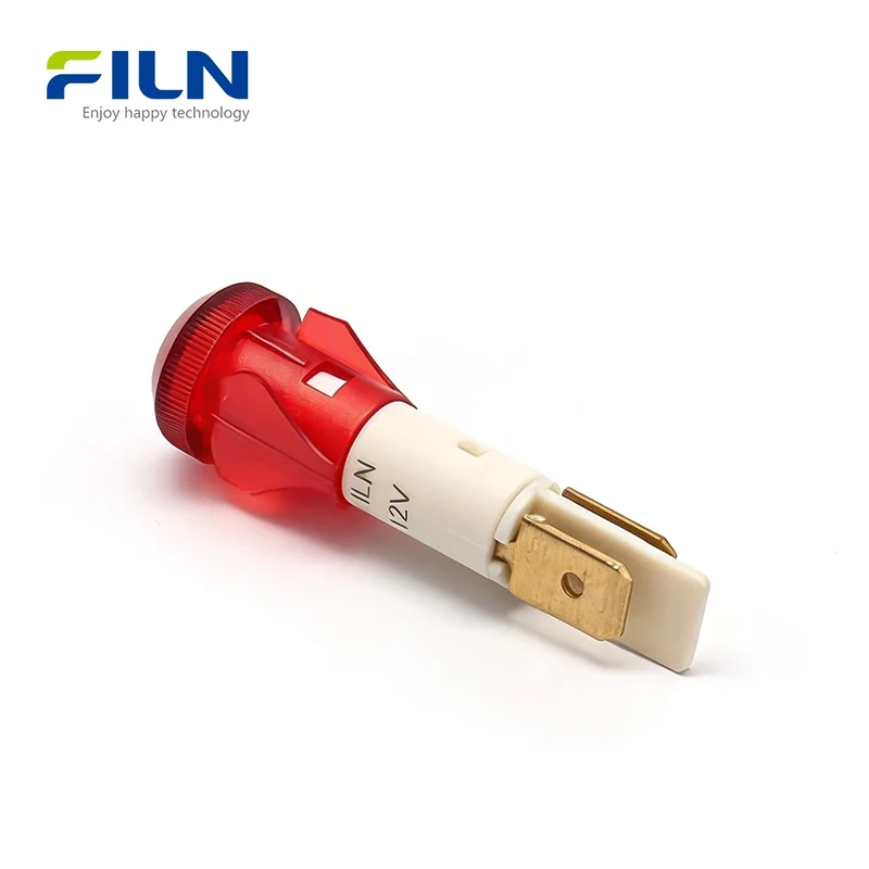 Plastic LED Indicator Lamps 10mm 12V-220V 2-Pin Snap-in Panel Mount for Kitchen Equipment FILN