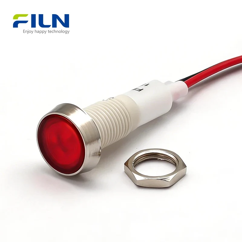 10mm Plastic Indicator Pilot Lamp 220V PA66 Wired Screw Mount FILN