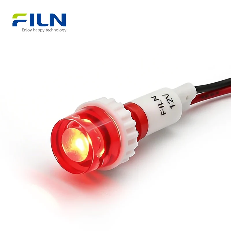 10mm Plastic Pilot Lamp 220V LED High Head Wire Lead Panel Mount FILN